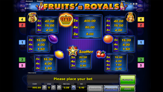 Игровой интерфейс Fruits And Royals 3